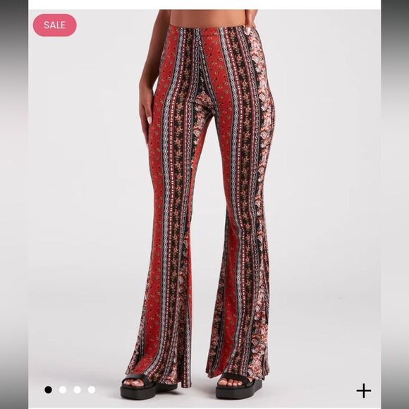 New Multicolor Boho High Rise Flare Wide Leg Palazzo Pants Butter Soft - Picture 9 of 11